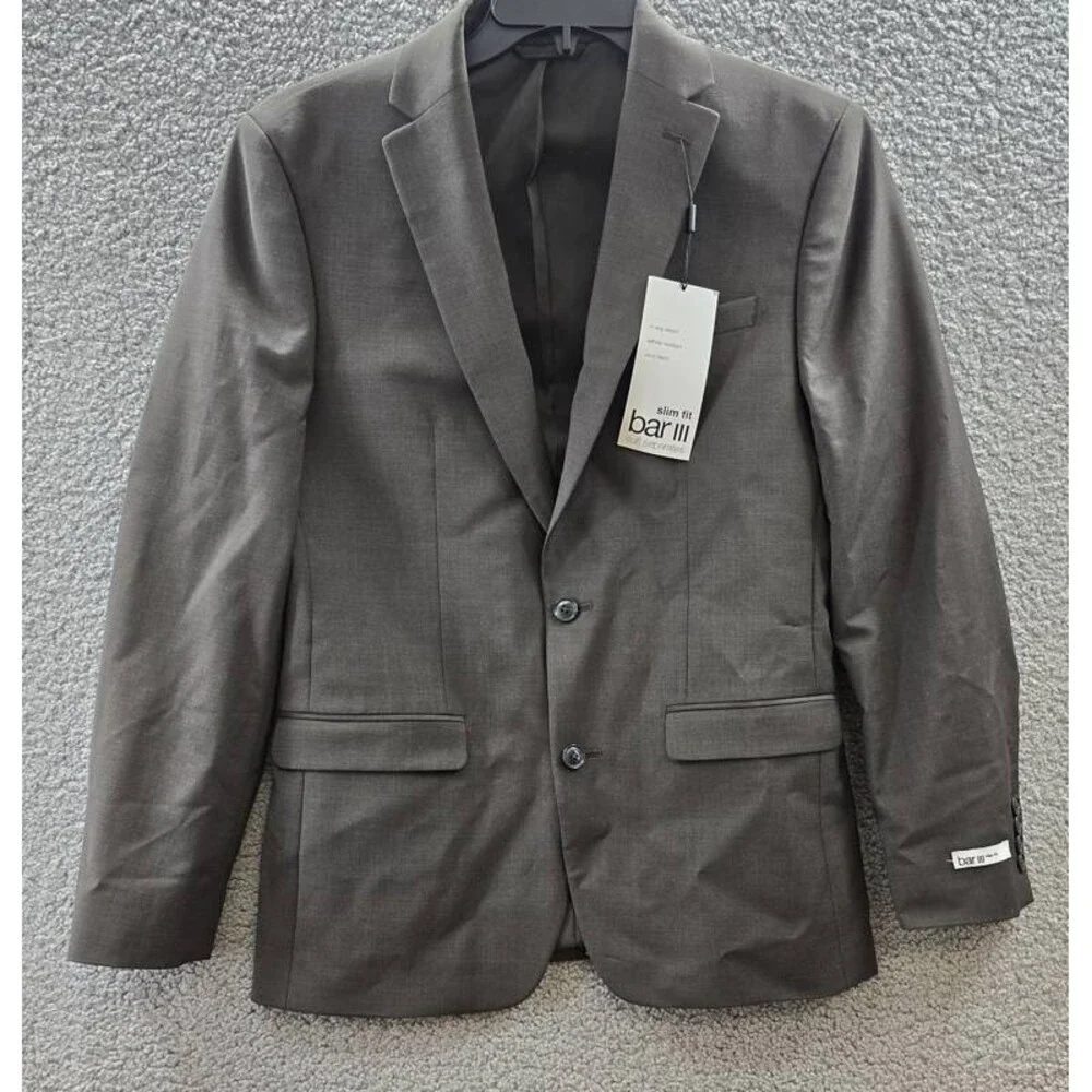 Bar III Slim-Fit Wool-Blend Suit Separate Jacket Men's 38R Brown Button Closure